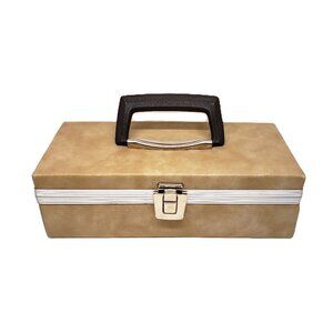 Vintage Tan Vinyl 12 Cassette Tape Rigid Carrying Case Handle Metal Clasp